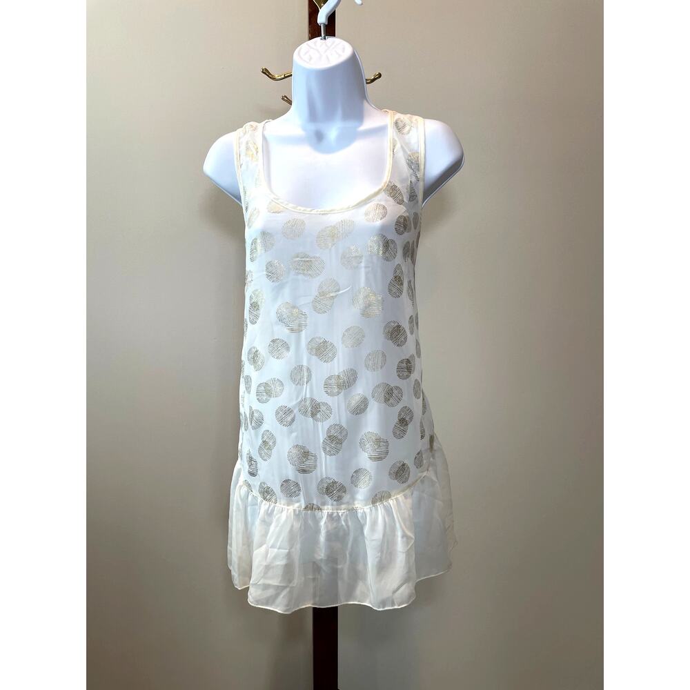 Love to Be Loved Cream Gold Sheer Sleeveless Top Size L Lightweight Flowy NWT